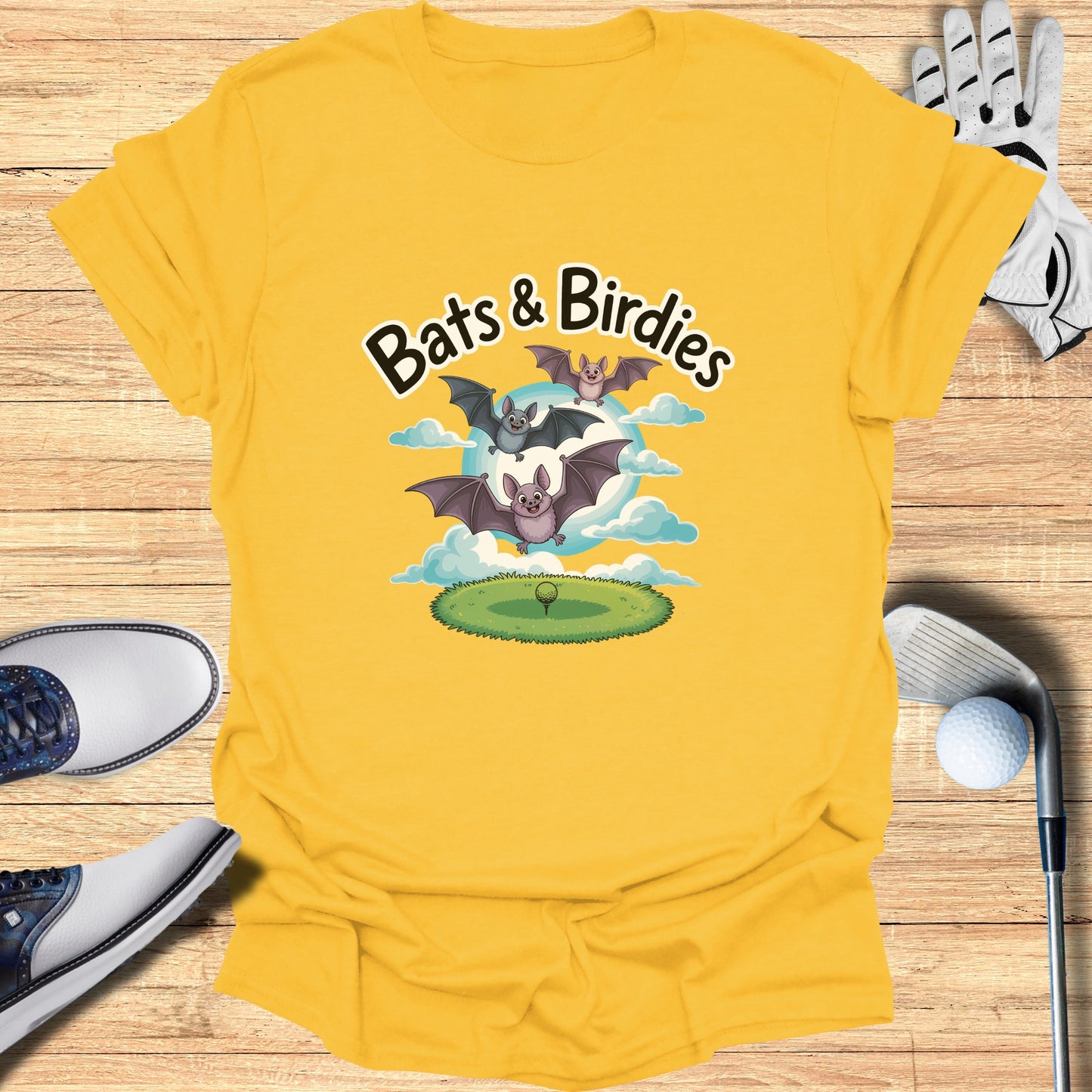 Funny Bats and Birdies Graphic Yellow T-Shirt product type