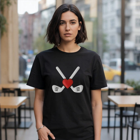 Golf Clubs and Heart Design Graphic Tee-Shirt