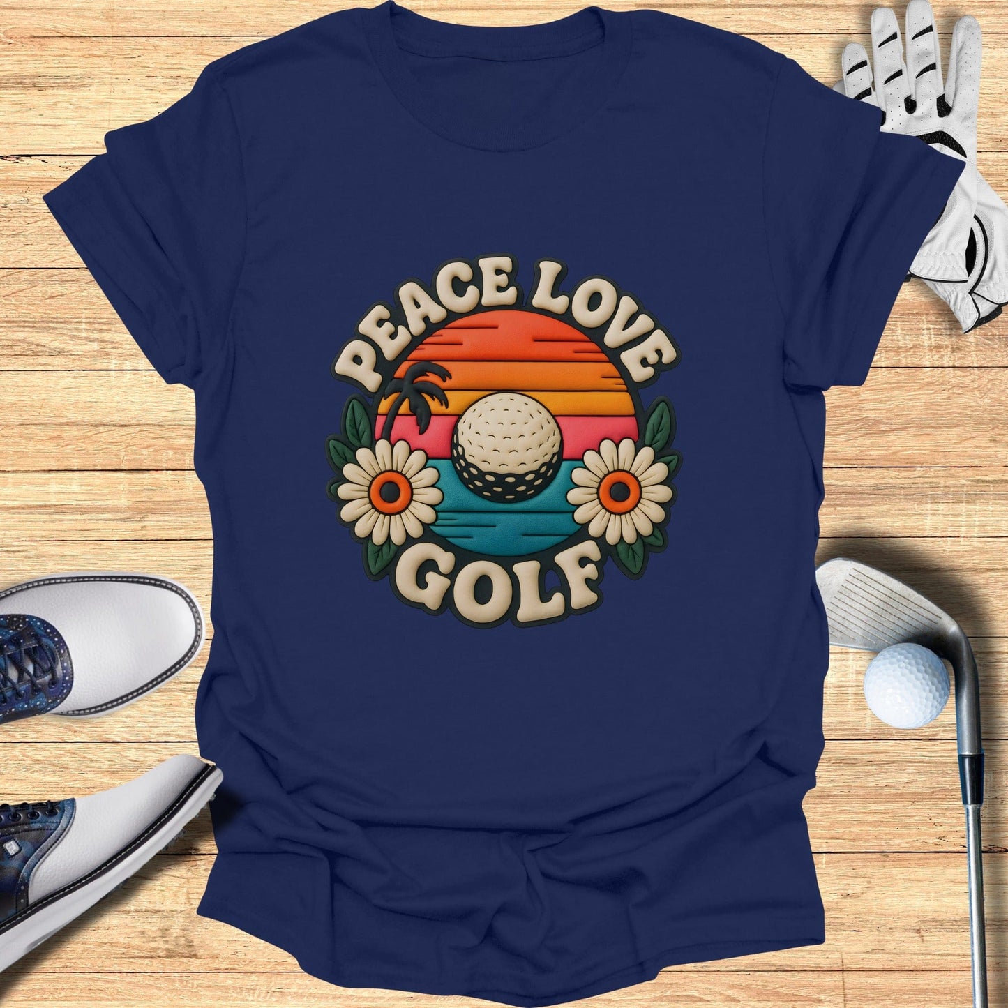 Peace Love Golf Retro Design T-Shirt for Golf Enthusiasts