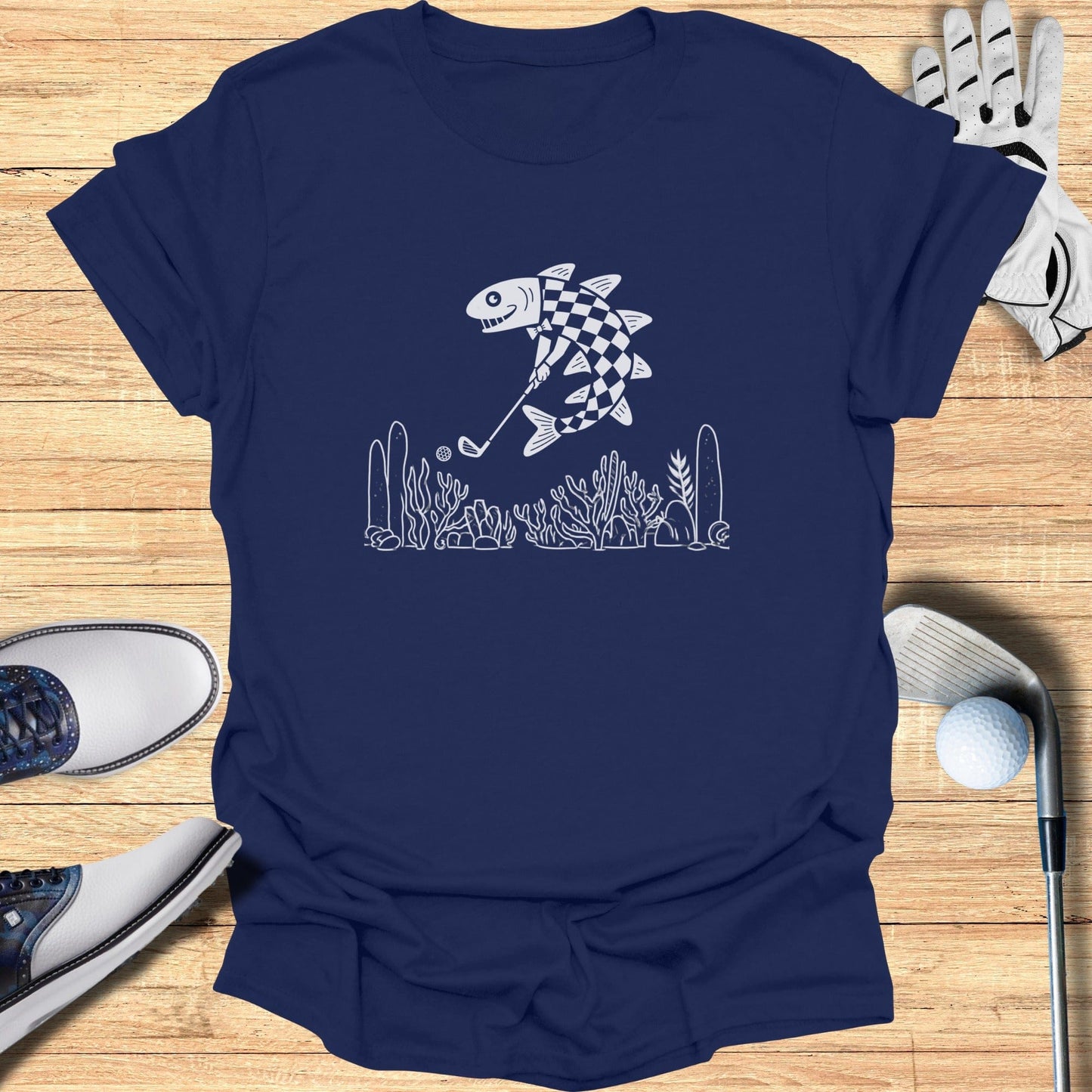 Abstract Fish Design Graphic Tee Golf Apparel