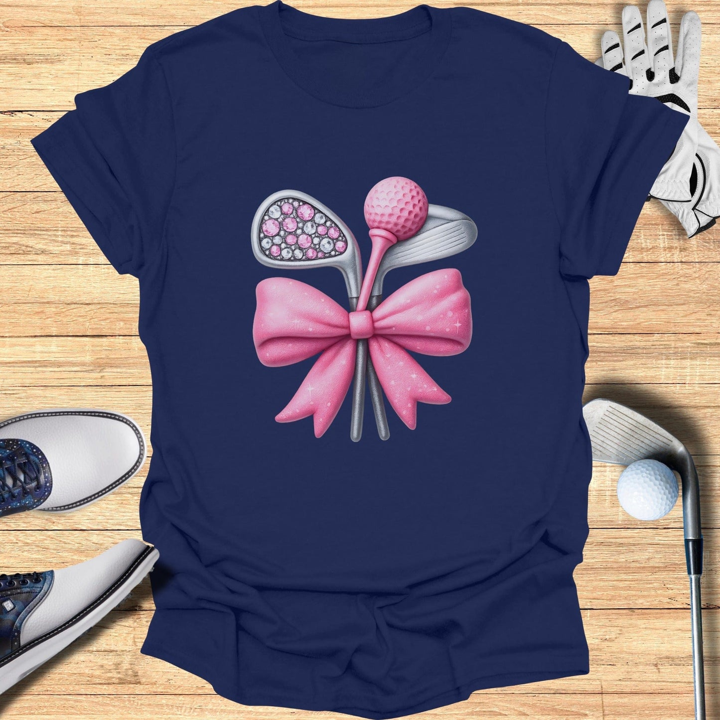 Pink Bow and Golf Clubs Graphic Tee Shirt