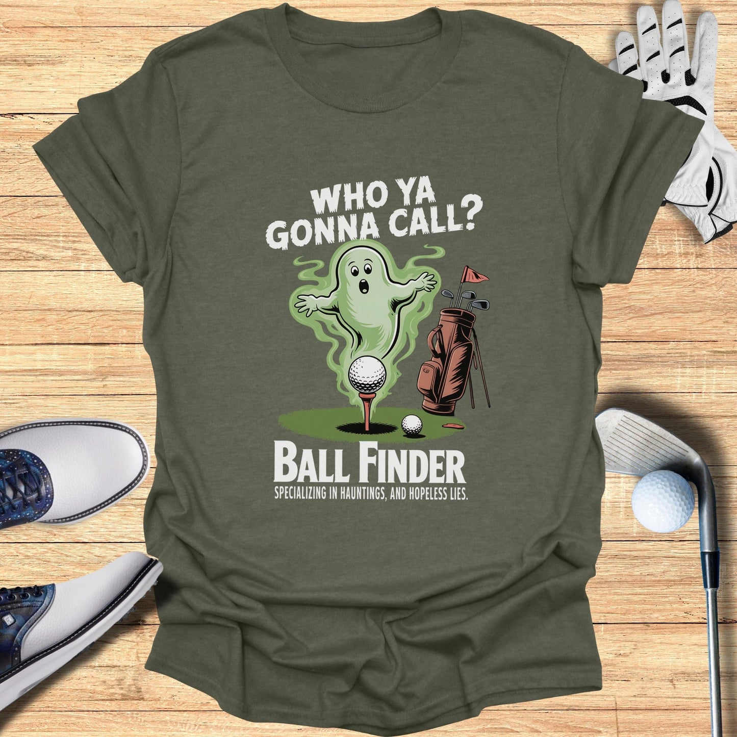 Who Ya Gonna Call? Ball Finder T-Shirt - Funny Golf Tee by Swing Epic