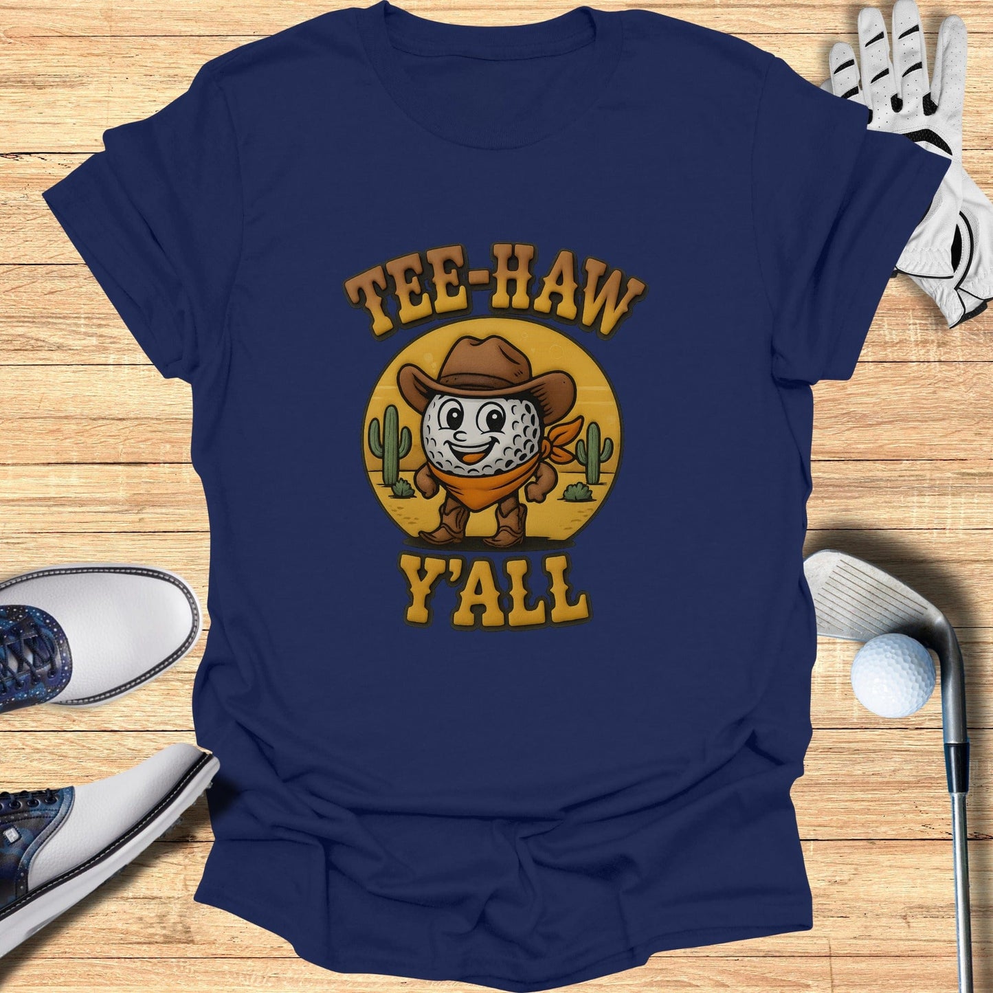 Tee-Haw Y'all Cowboy Golf Graphic Tee Shirt