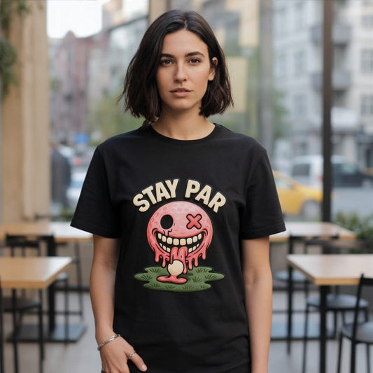 Stay Par Pink Smiling Golf Ball Face Dripping Shirt