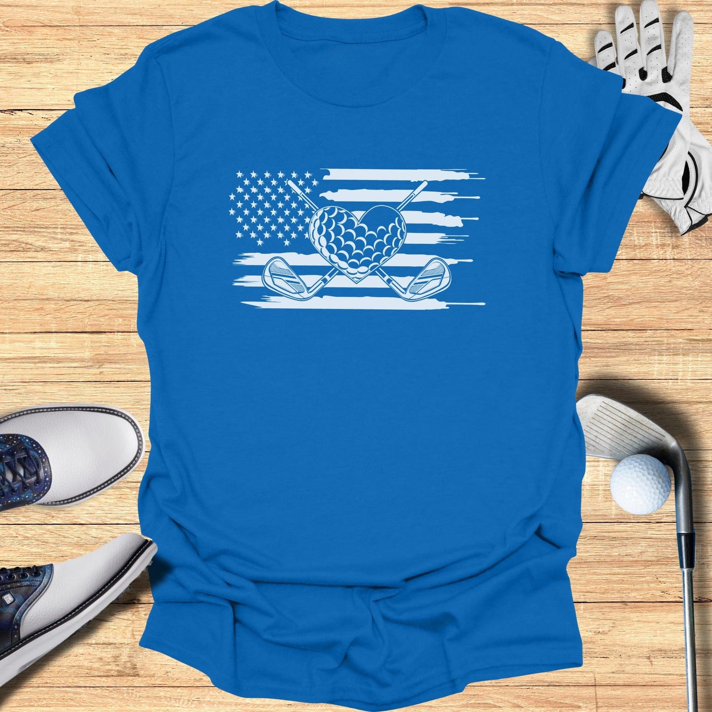 American Flag Golf Heart Graphic Tee Shirt