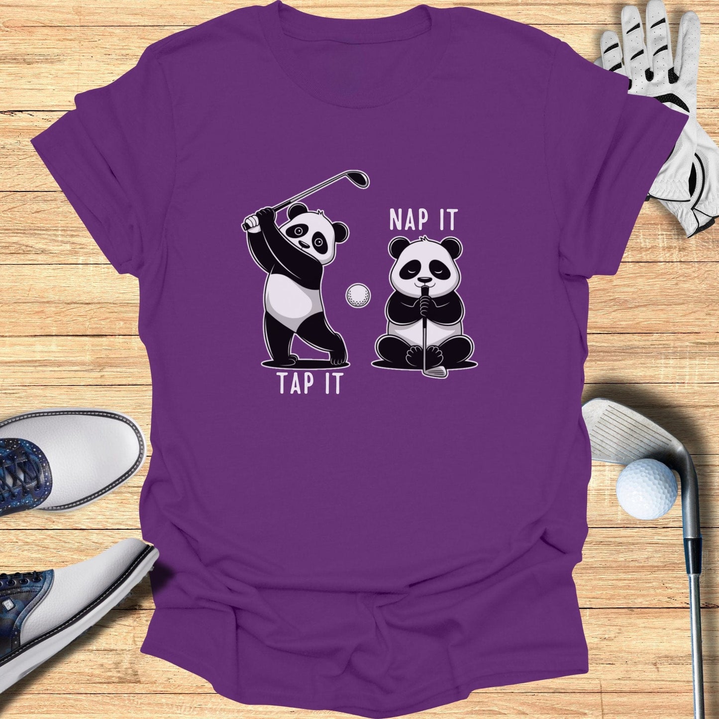 Tap It Nap It Panda Golfers T-Shirt - Funny Golf Tee by Swing Epic