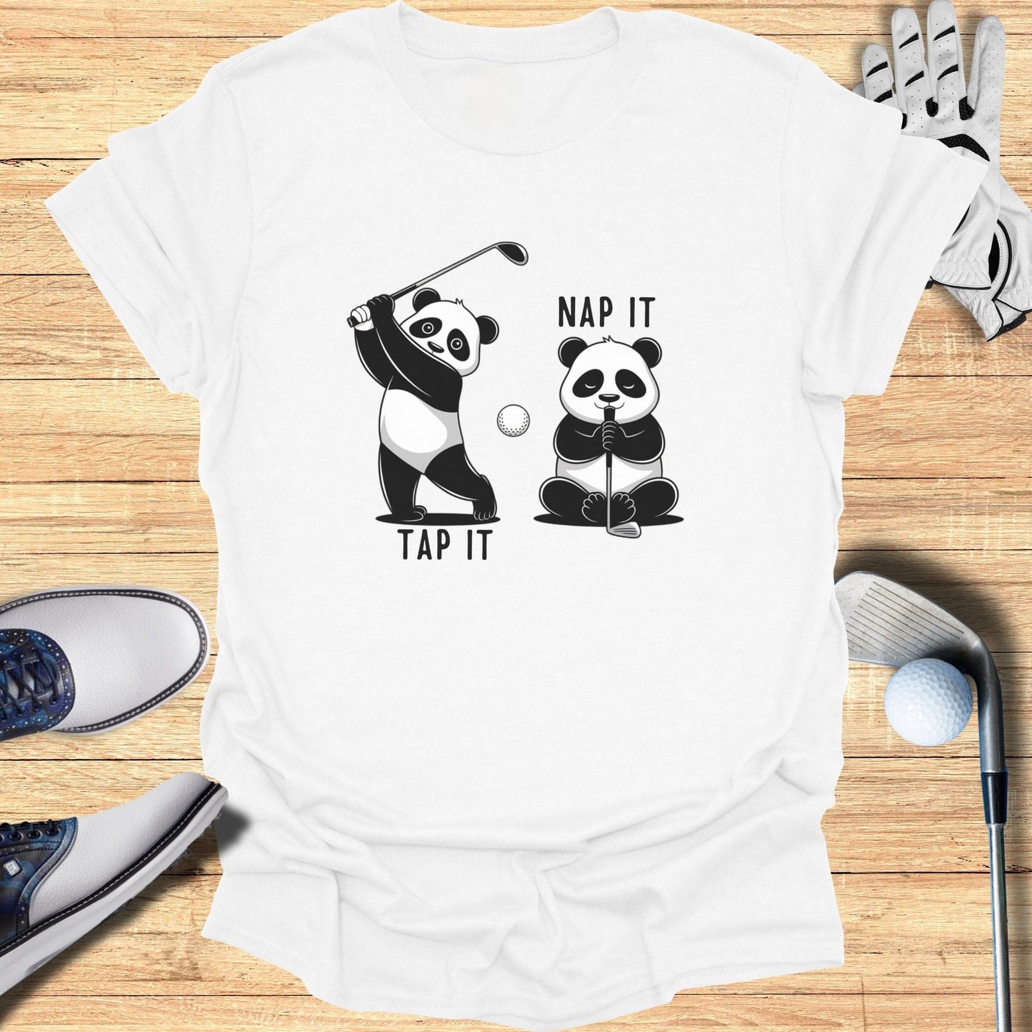 Tap It Nap It Panda Golfers T-Shirt - Funny Golf Tee by Swing Epic