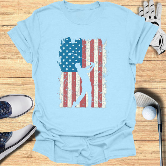 Patriotic Silhouette American Flag T-Shirt - Funny Golf Tee by Swing Epic