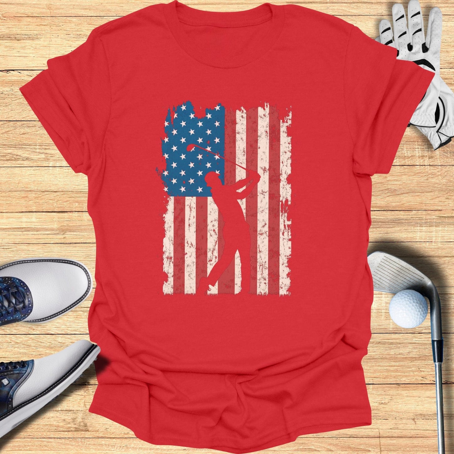 Patriotic Silhouette American Flag T-Shirt - Funny Golf Tee by Swing Epic