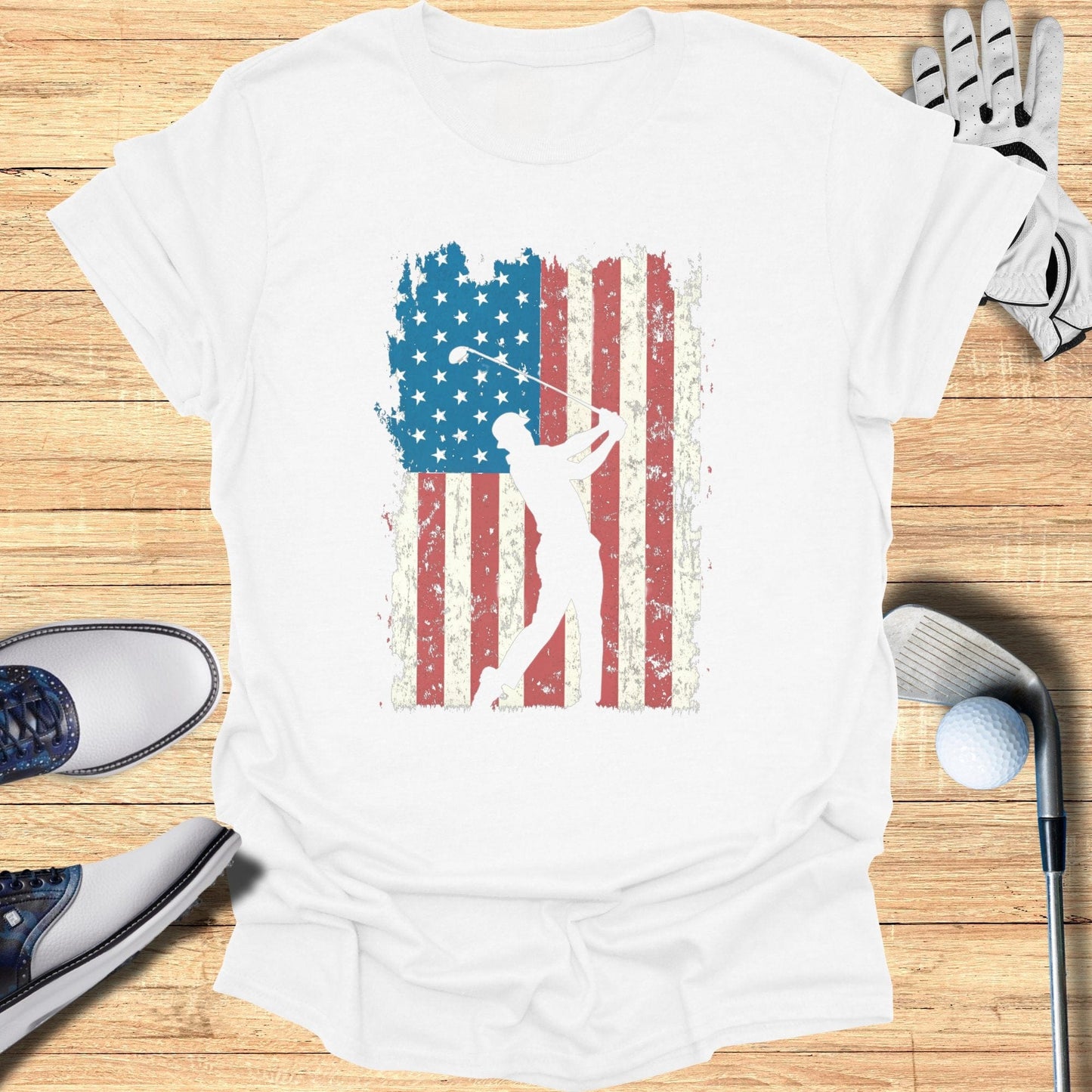 Patriotic Silhouette American Flag T-Shirt - Funny Golf Tee by Swing Epic