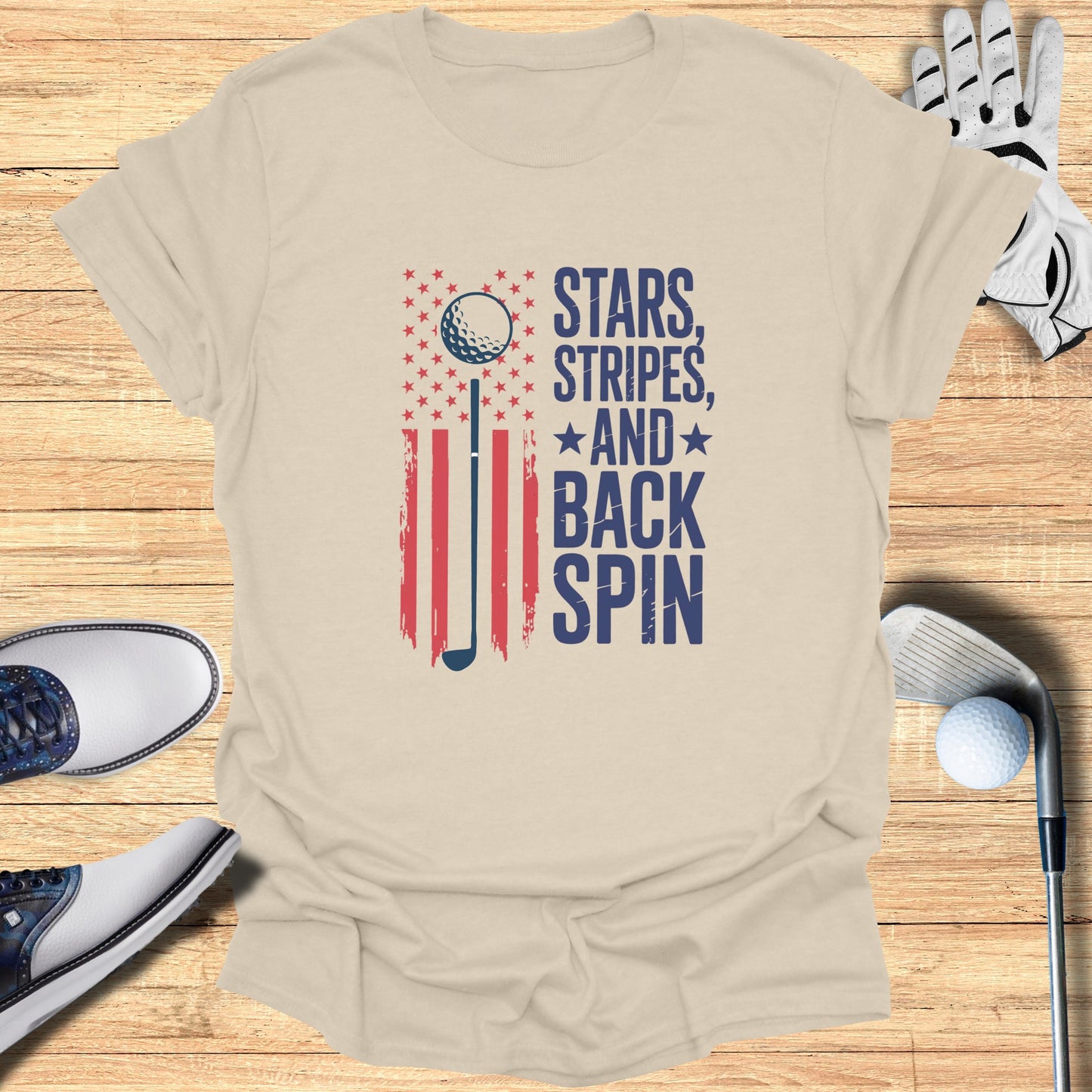 Stars Stripes and Back Spin Golf T-Shirt Product