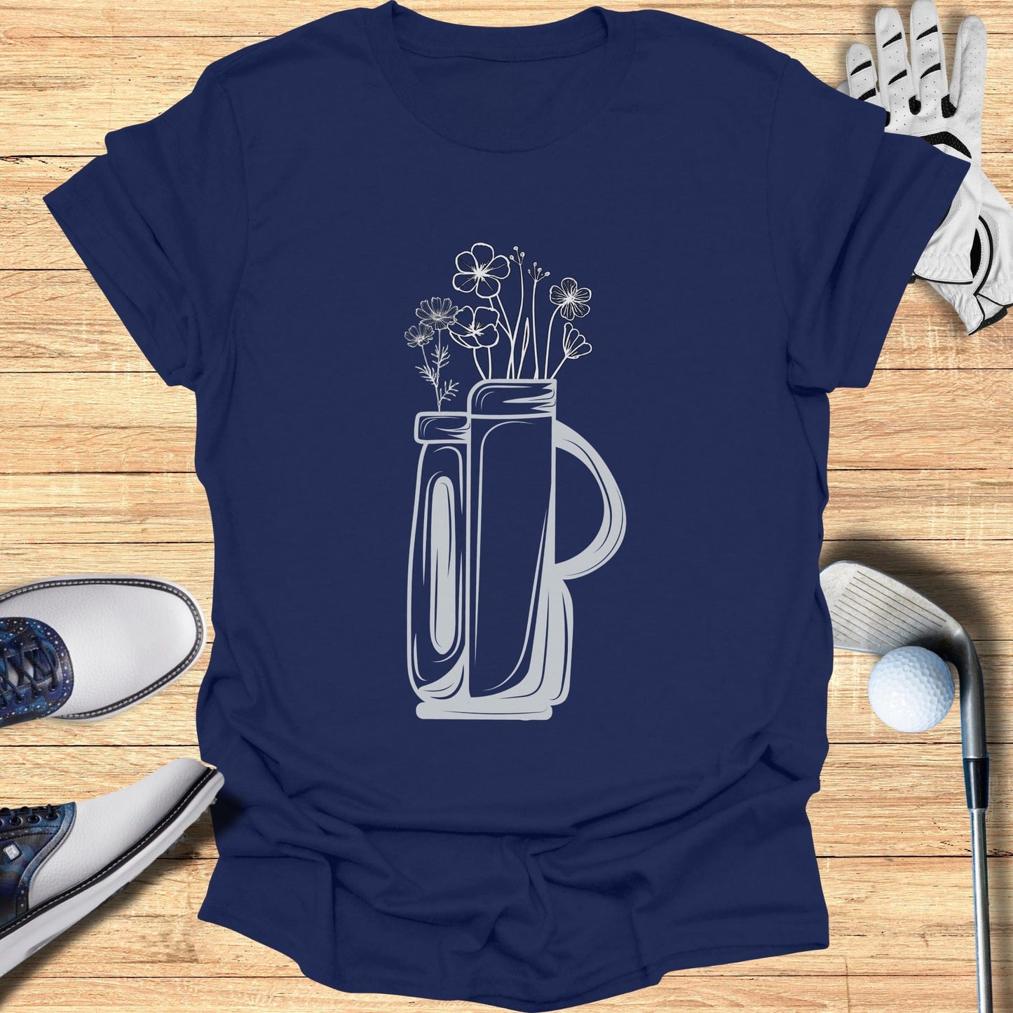Golf Themed Shirt with Vase and Flowers Graphic