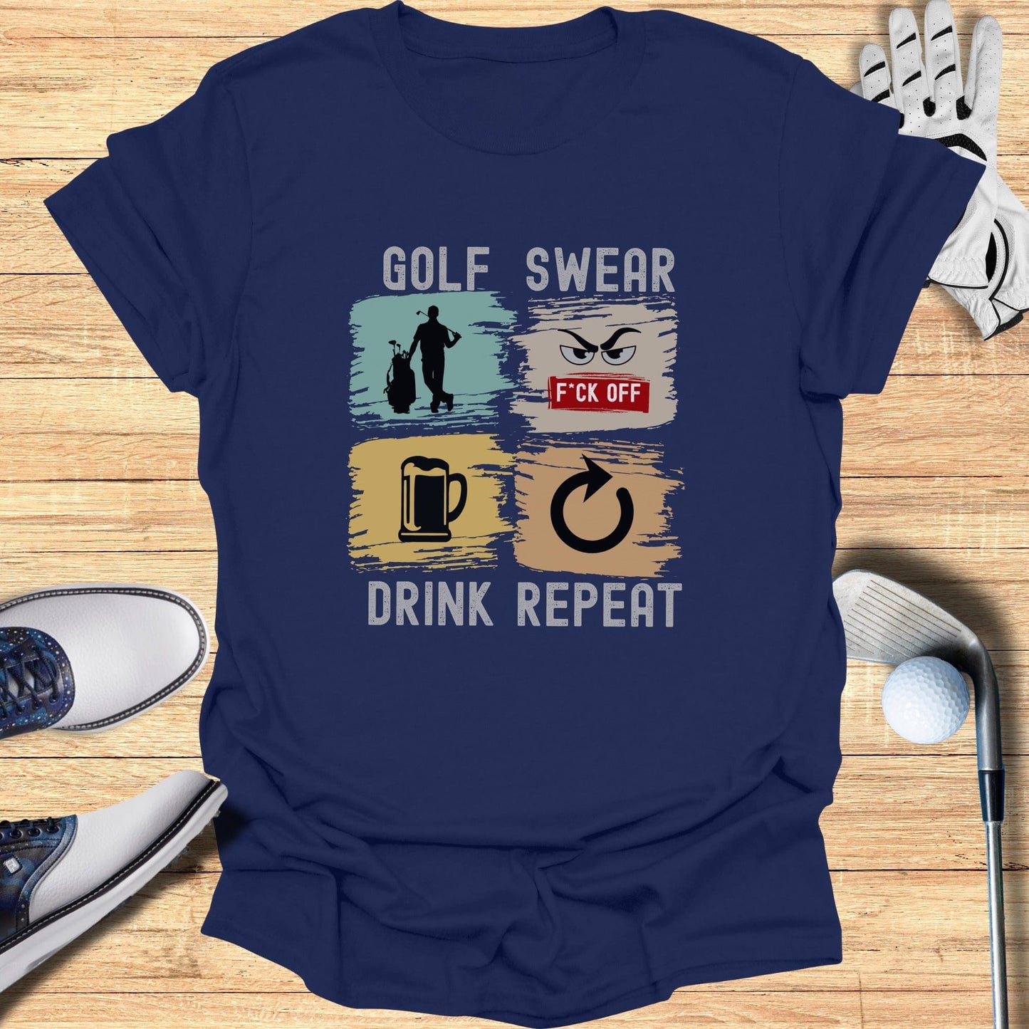Golf Swear Drink Repeat T-Shirt - Funny Golf Tee by Swing Epic