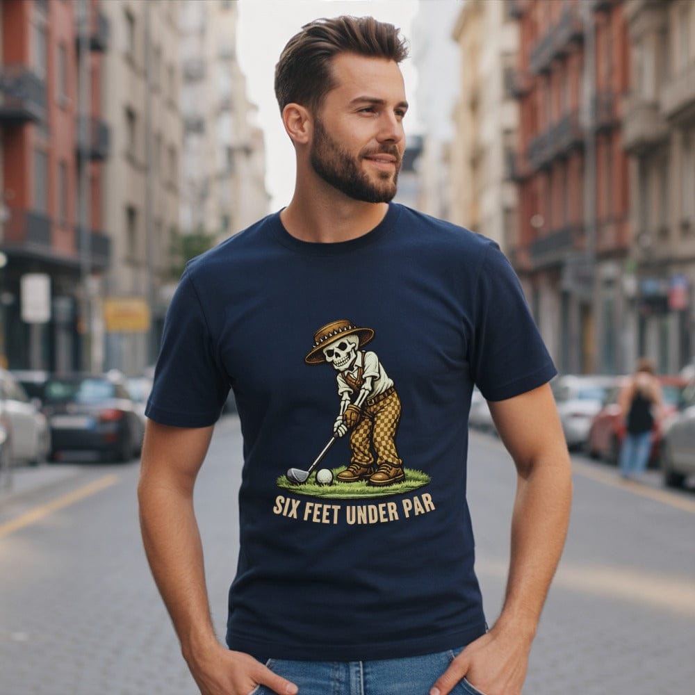 Six Feet Under Par Skeleton Golfer Graphic Tee