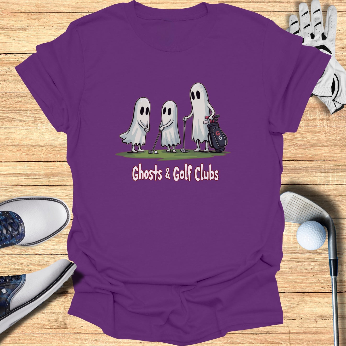 Ghosts and Golf Clubs Graphic Purple T-shirt product