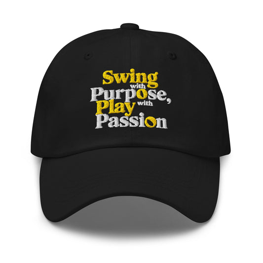 Swing with Purpose Play with Passion Embroidered Golf Cap - Funny Golf Tee by Swing Epic