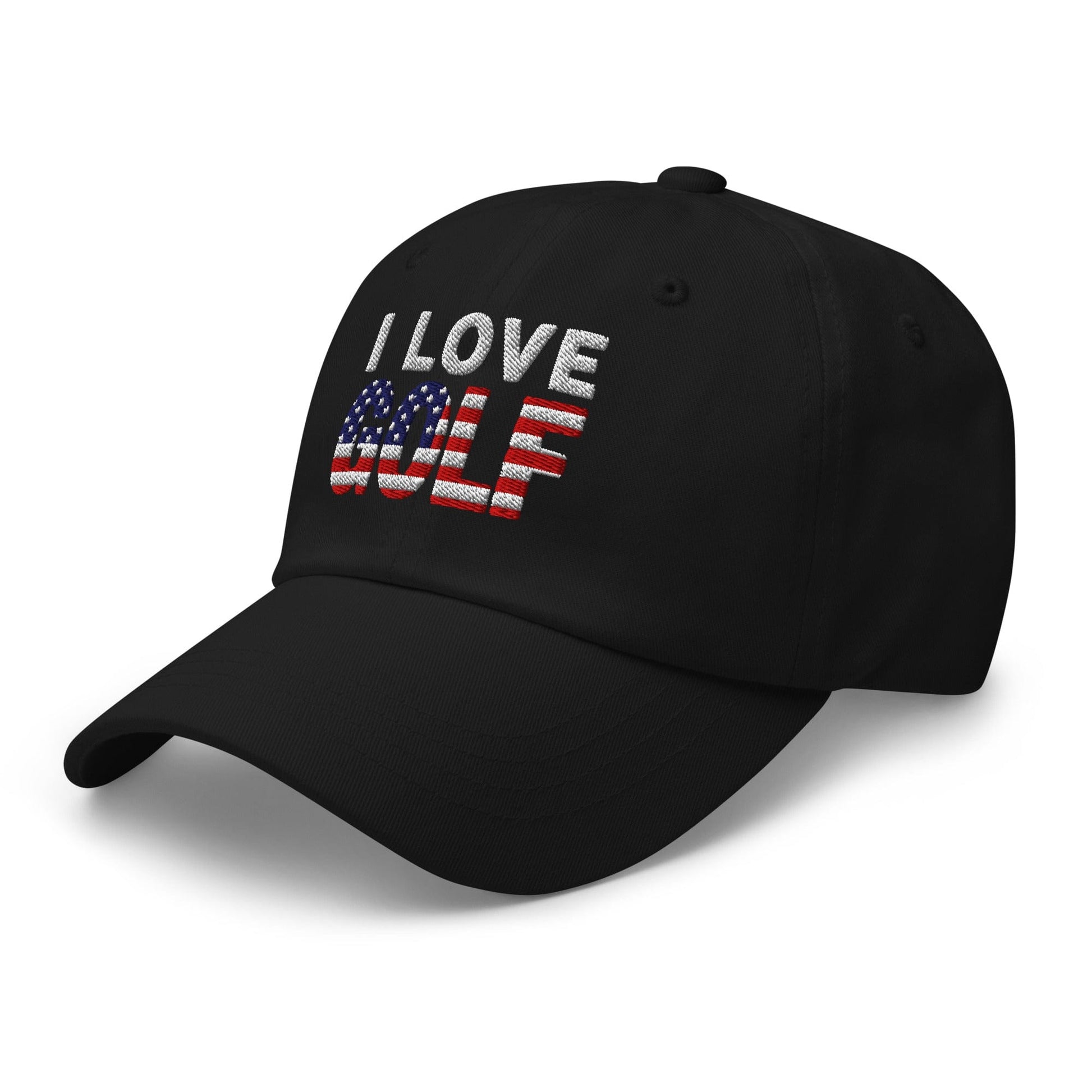 I Love Golf USA Flag Patriotic Embroidered Golf Cap - Funny Golf Tee by Swing Epic