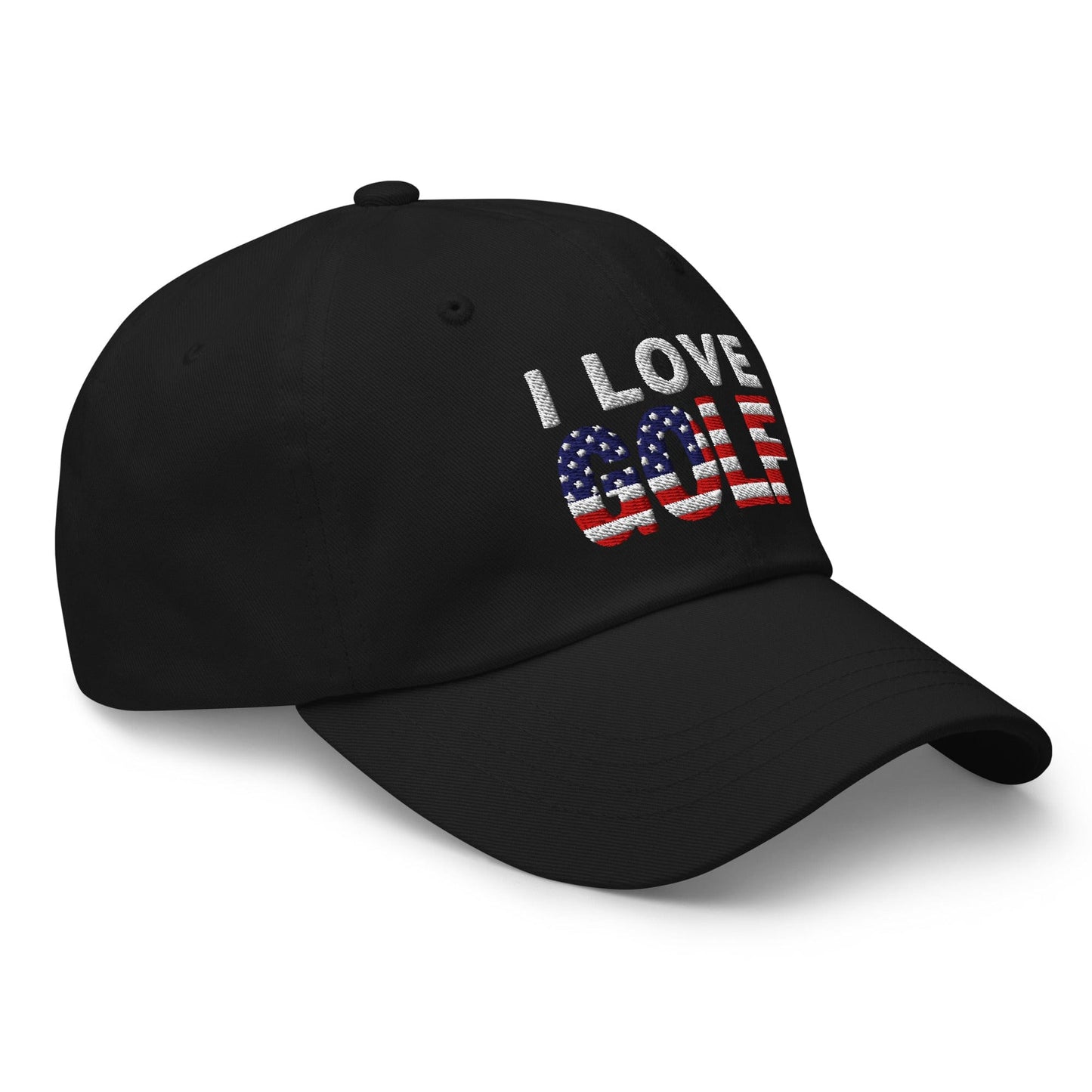 I Love Golf USA Flag Patriotic Embroidered Golf Cap - Funny Golf Tee by Swing Epic