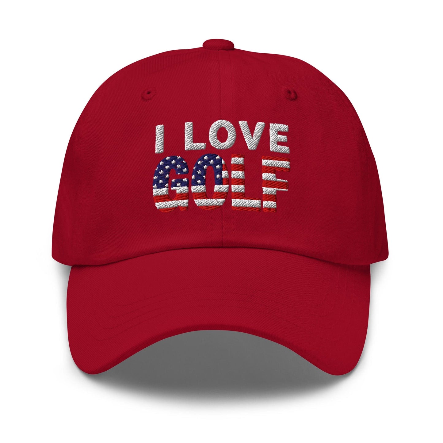I Love Golf USA Flag Patriotic Embroidered Golf Cap - Funny Golf Tee by Swing Epic