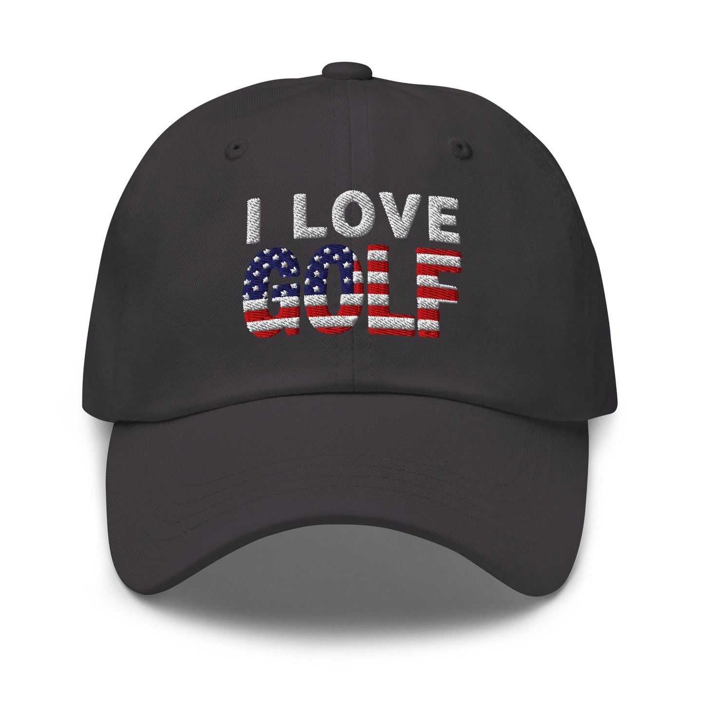I Love Golf USA Flag Patriotic Embroidered Golf Cap - Funny Golf Tee by Swing Epic