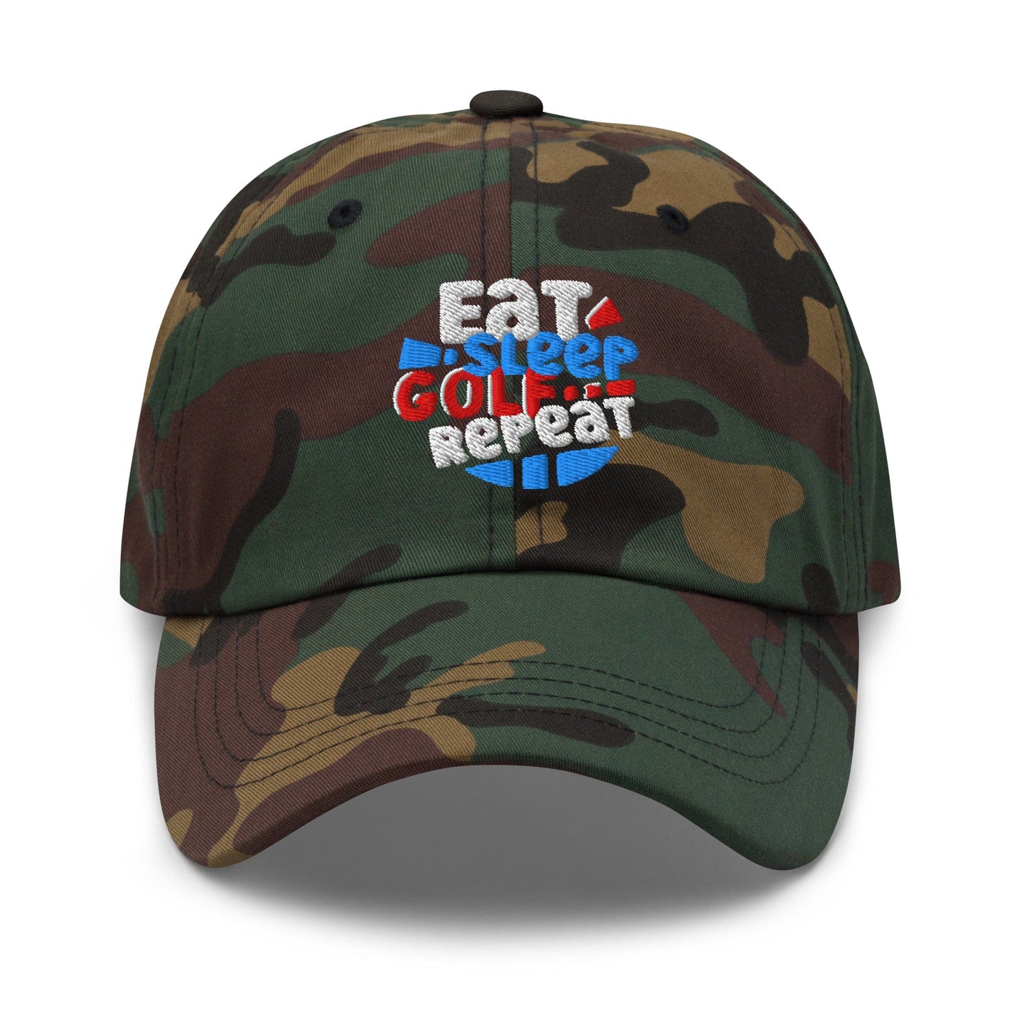 Eat Sleep Golf Repeat Fun Design Embroidered Golf Cap - Funny Golf Tee by Swing Epic