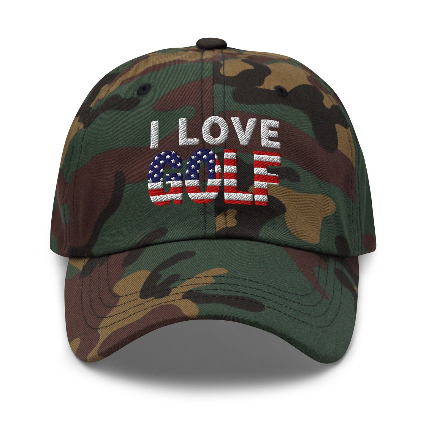 I Love Golf USA Flag Patriotic Embroidered Golf Cap - Funny Golf Tee by Swing Epic