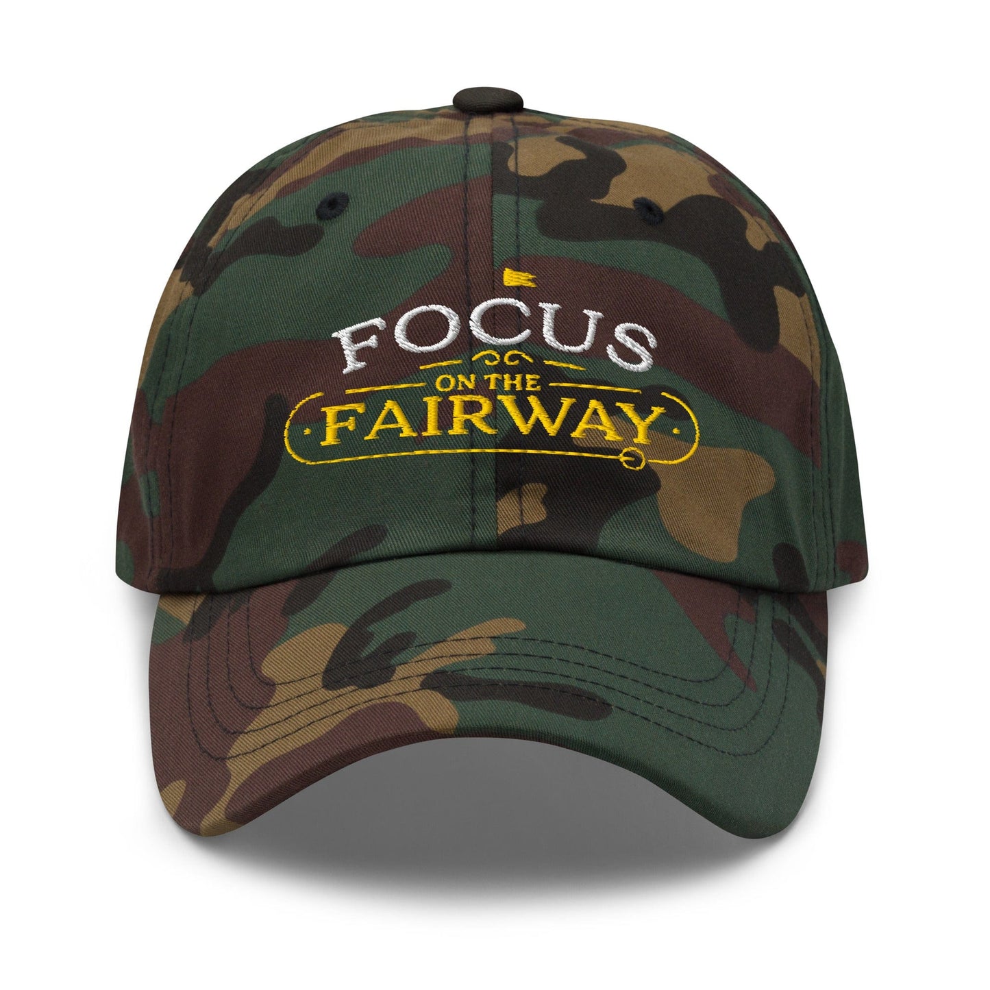 Focus on the Fairway Flag Embroidered Golf Cap - Funny Golf Tee by Swing Epic