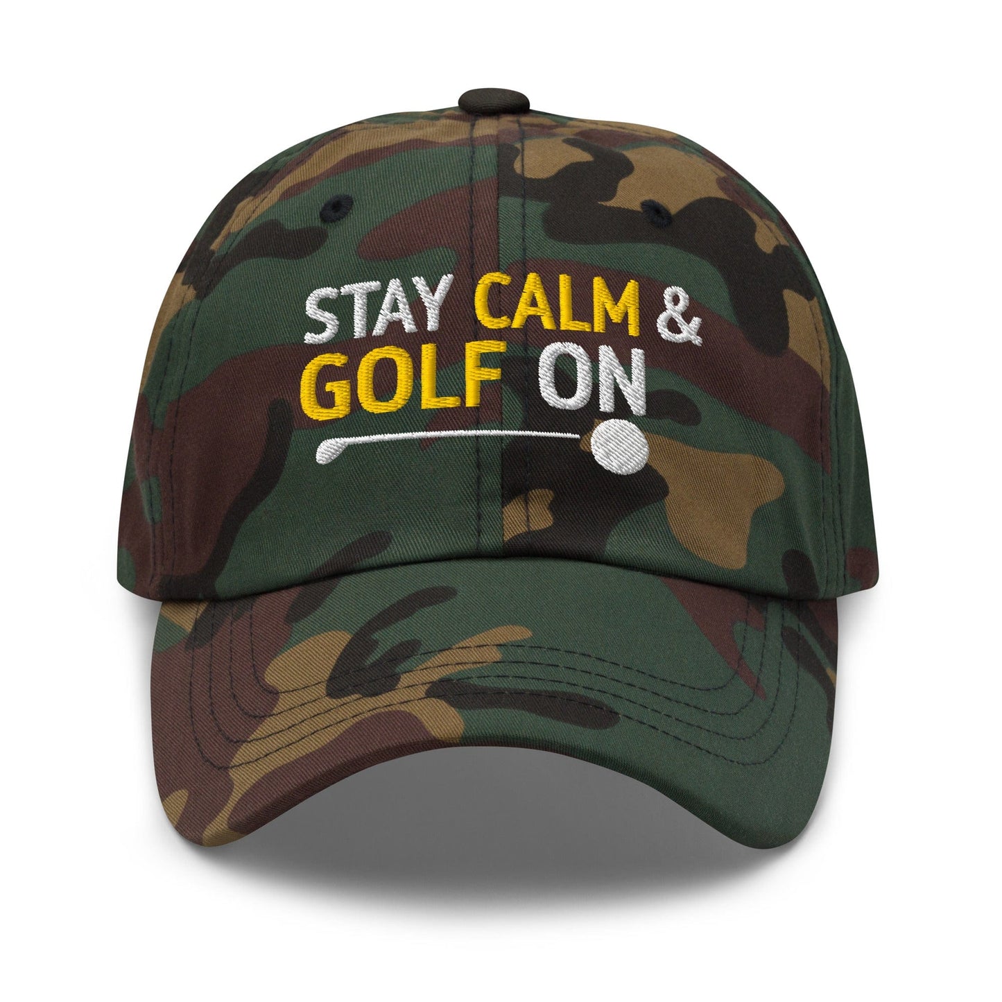 Stay Calm and Golf On Funny Embroidered Golf Cap - Funny Golf Tee by Swing Epic
