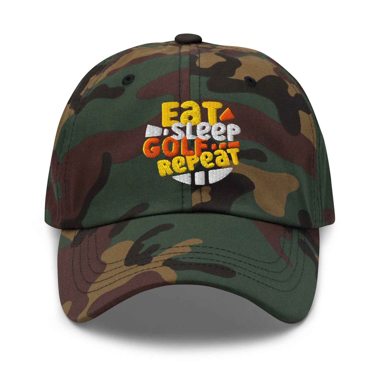 Eat Sleep Golf Repeat Fun Design Embroidered Golf Cap - Funny Golf Tee by Swing Epic