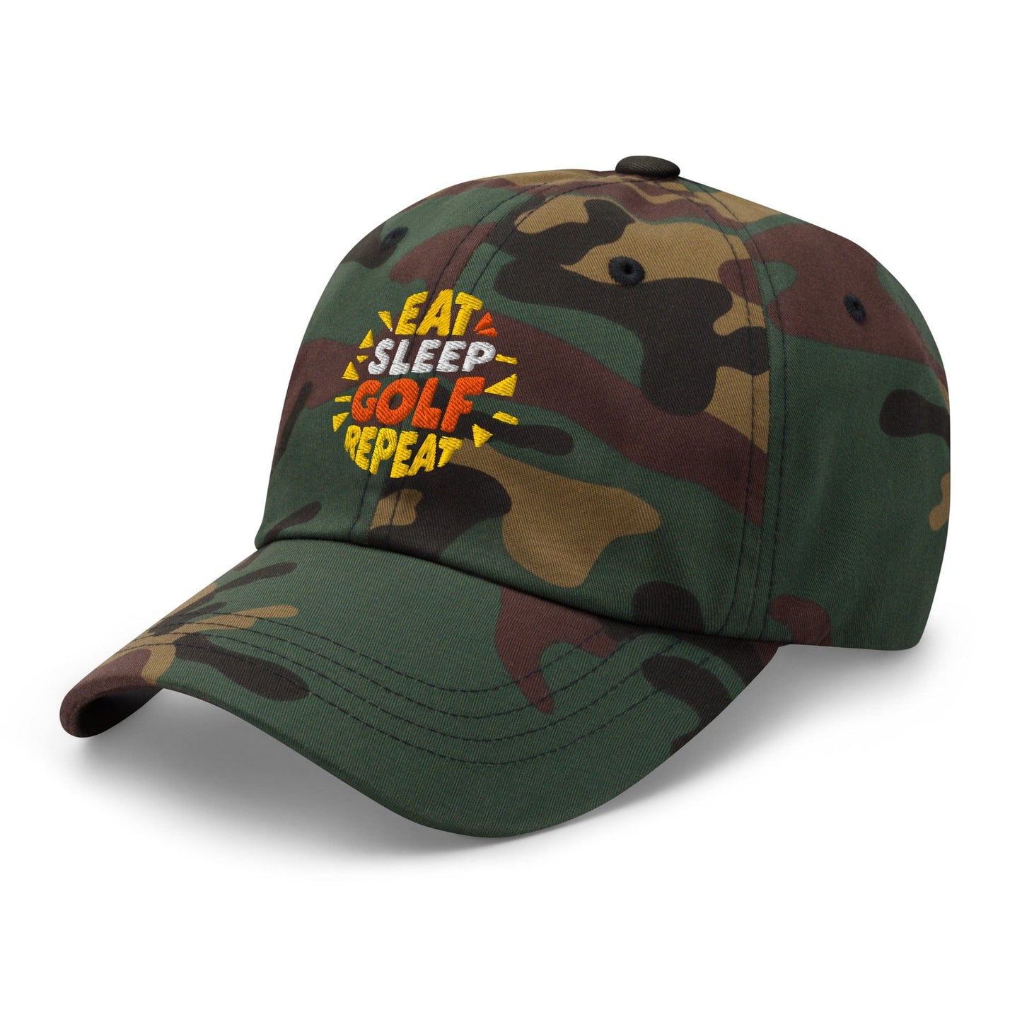 Eat Sleep Golf Repeat Fun Design Embroidered Golf Cap - Funny Golf Tee by Swing Epic