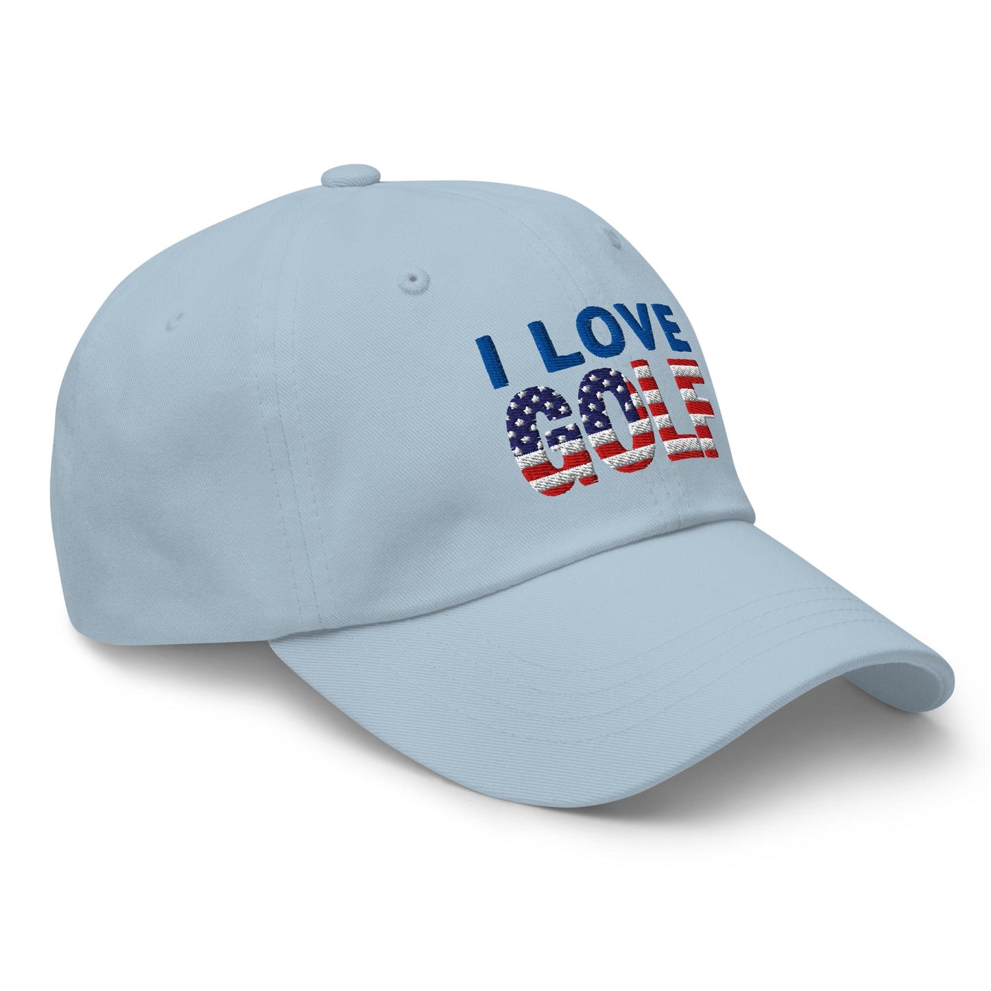I Love Golf USA Flag Patriotic Embroidered Golf Cap - Funny Golf Tee by Swing Epic