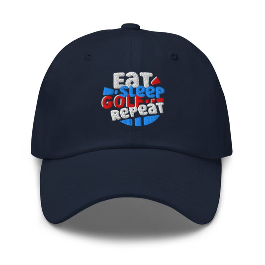 Eat Sleep Golf Repeat Fun Design Embroidered Golf Cap - Funny Golf Tee by Swing Epic