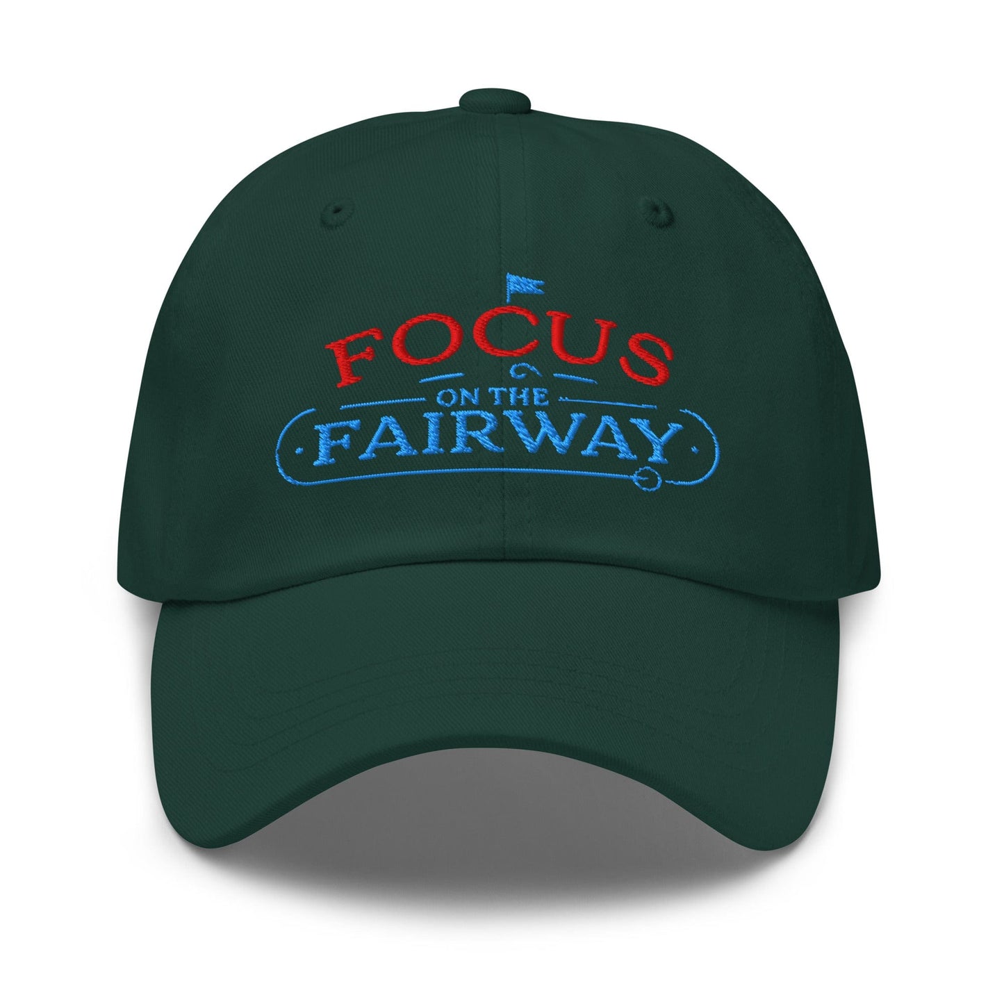 Focus on the Fairway Flag Embroidered Golf Cap - Funny Golf Tee by Swing Epic