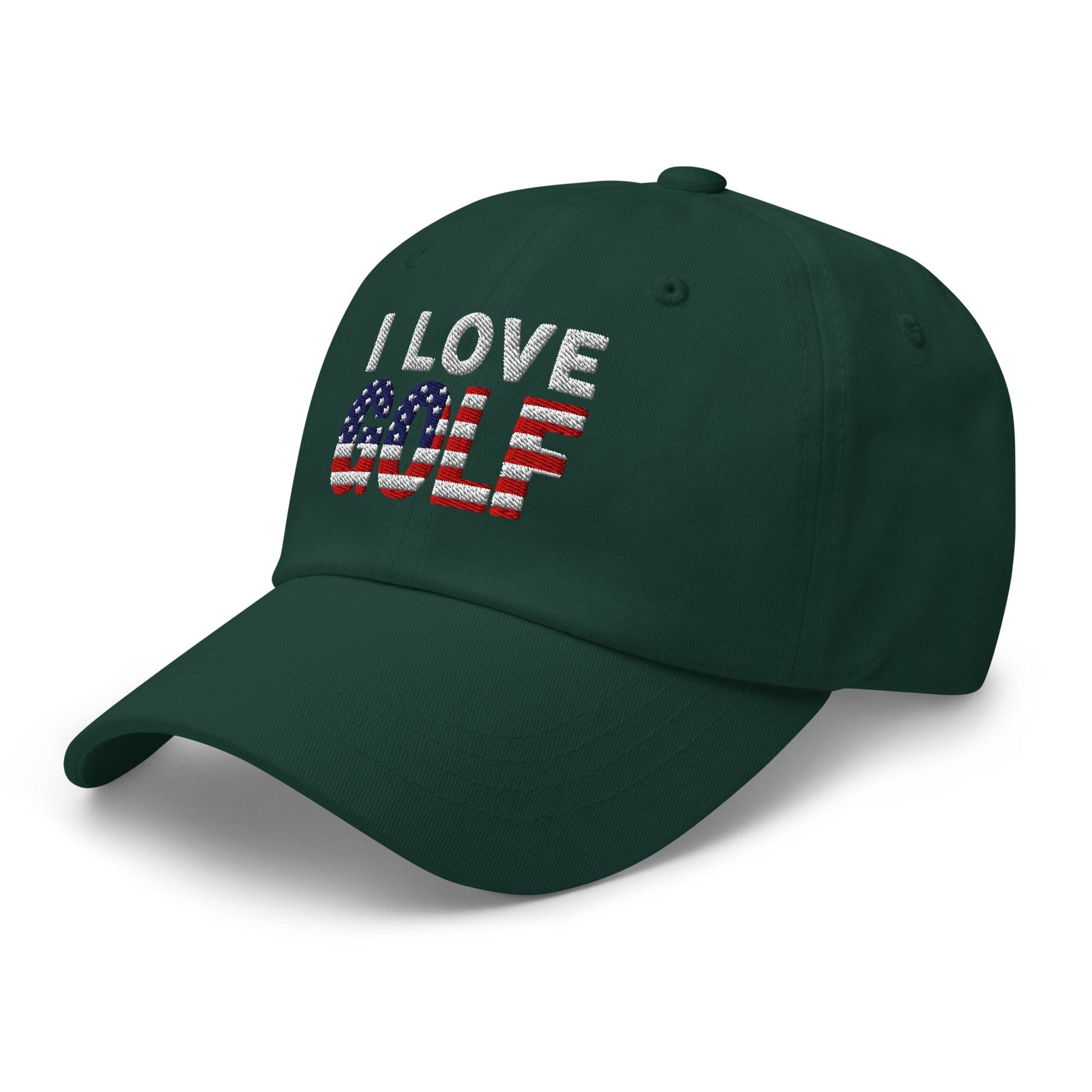 I Love Golf USA Flag Patriotic Embroidered Golf Cap - Funny Golf Tee by Swing Epic