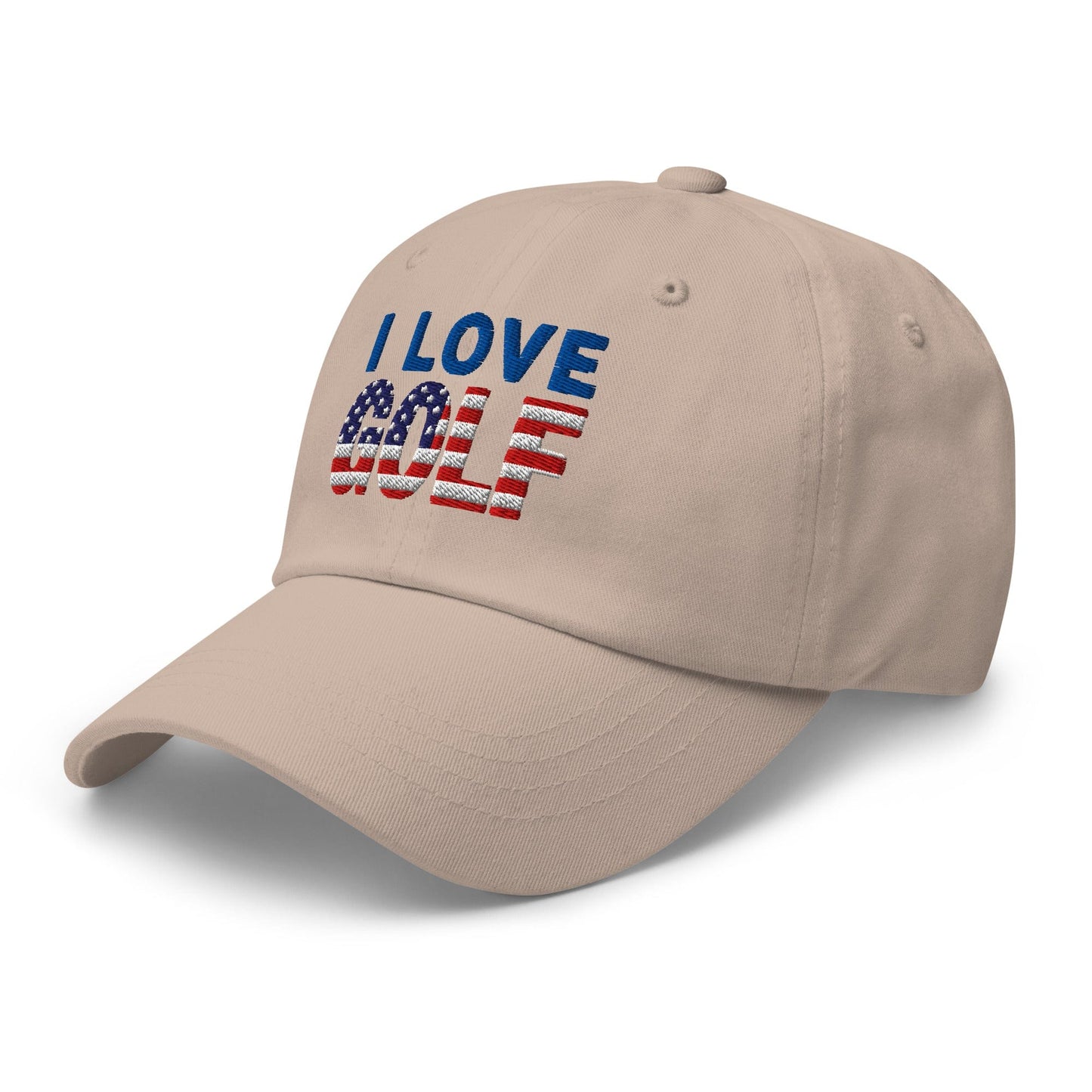 I Love Golf USA Flag Patriotic Embroidered Golf Cap - Funny Golf Tee by Swing Epic