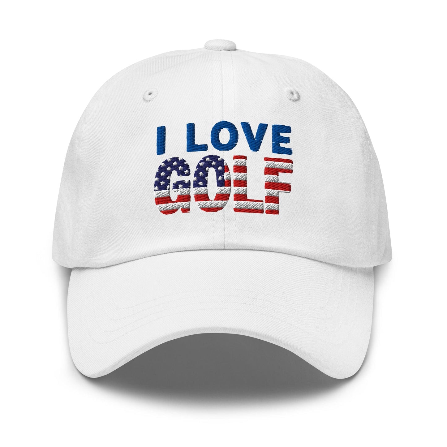 I Love Golf USA Flag Patriotic Embroidered Golf Cap - Funny Golf Tee by Swing Epic