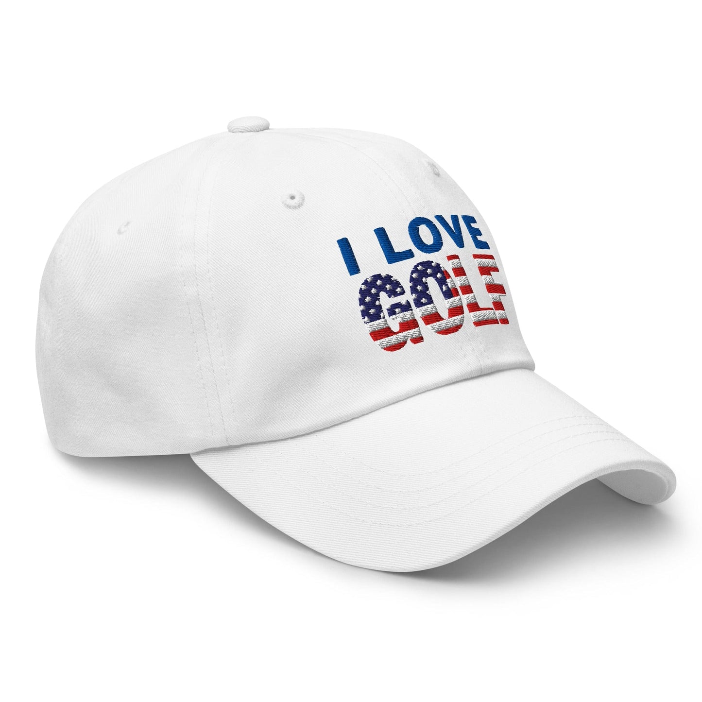 I Love Golf USA Flag Patriotic Embroidered Golf Cap - Funny Golf Tee by Swing Epic