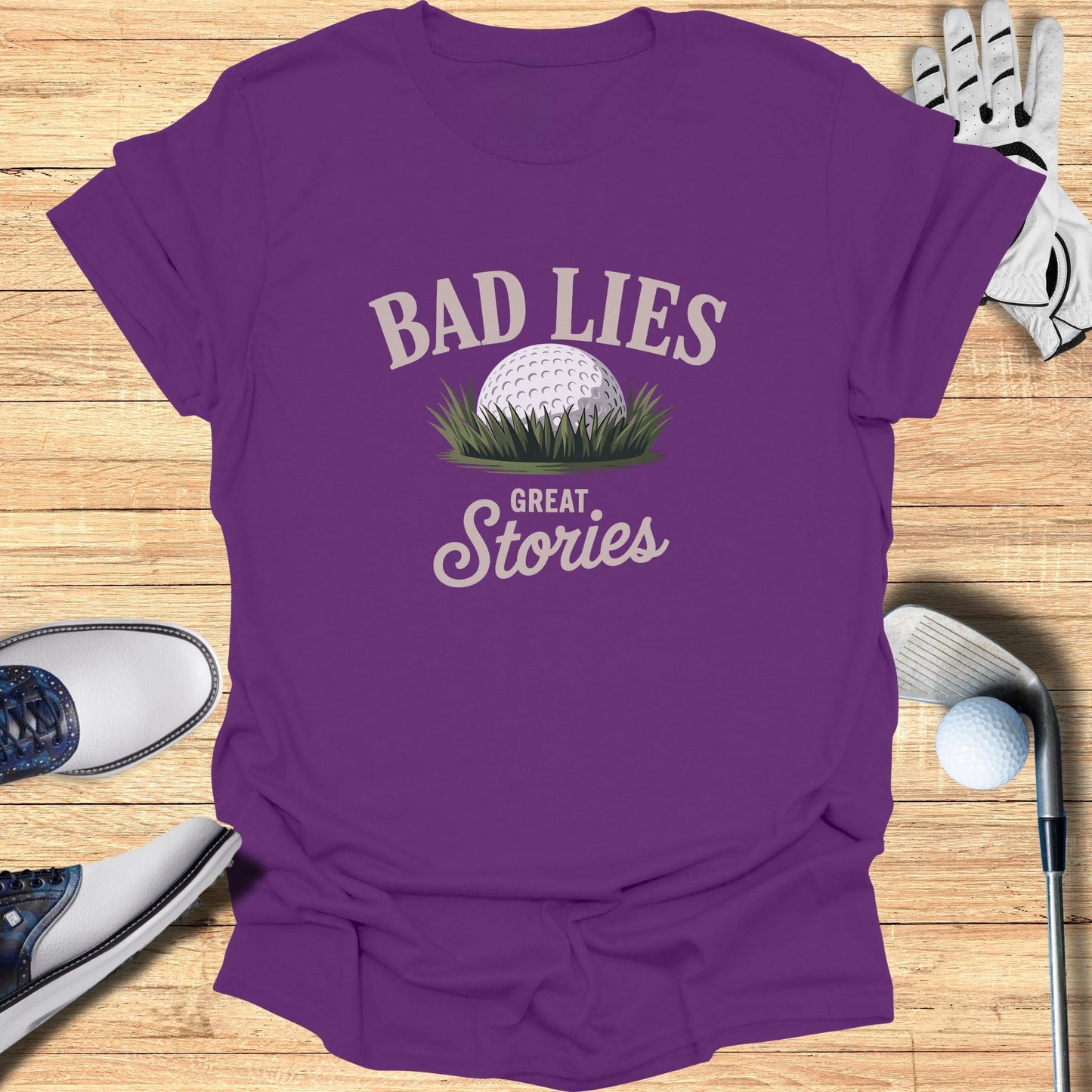 Bad Lies Great Stories T-Shirt - Funny Golf Tee by Swing Epic