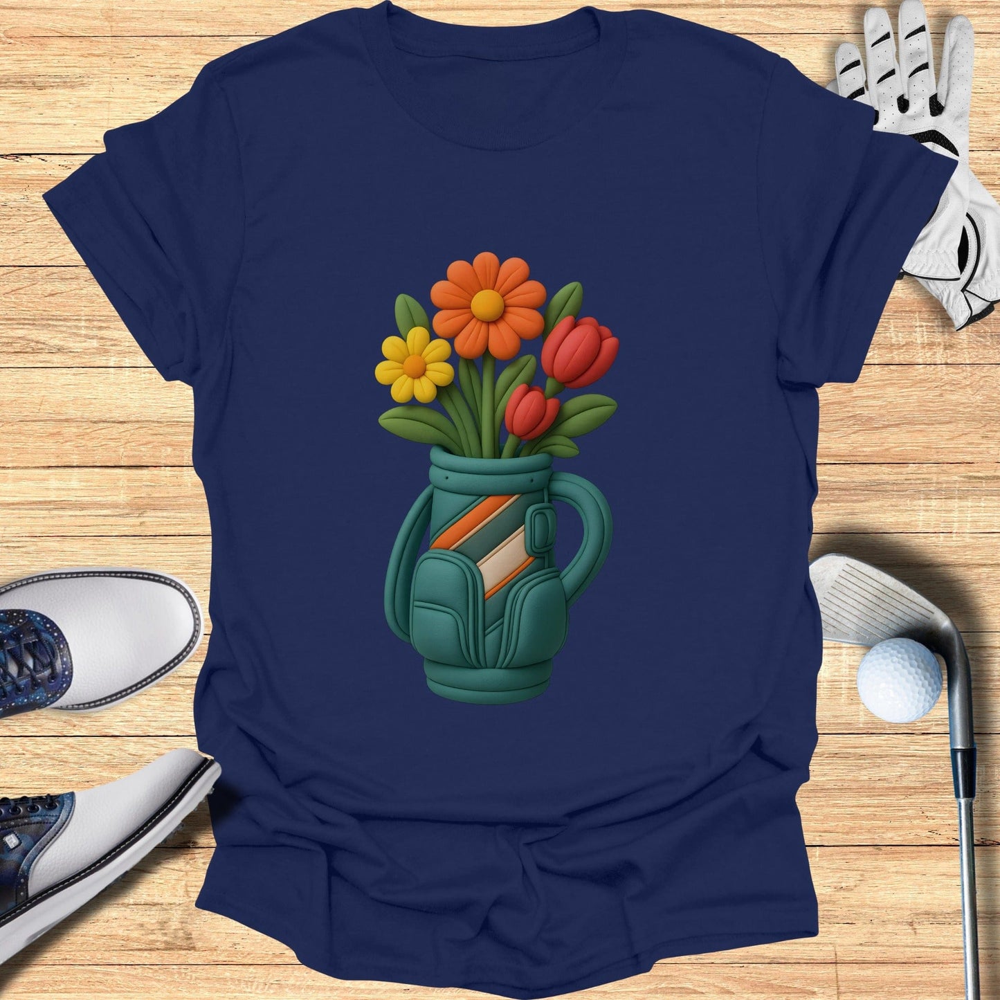 Floral Bouquet in Golf Bag Design T-Shirt