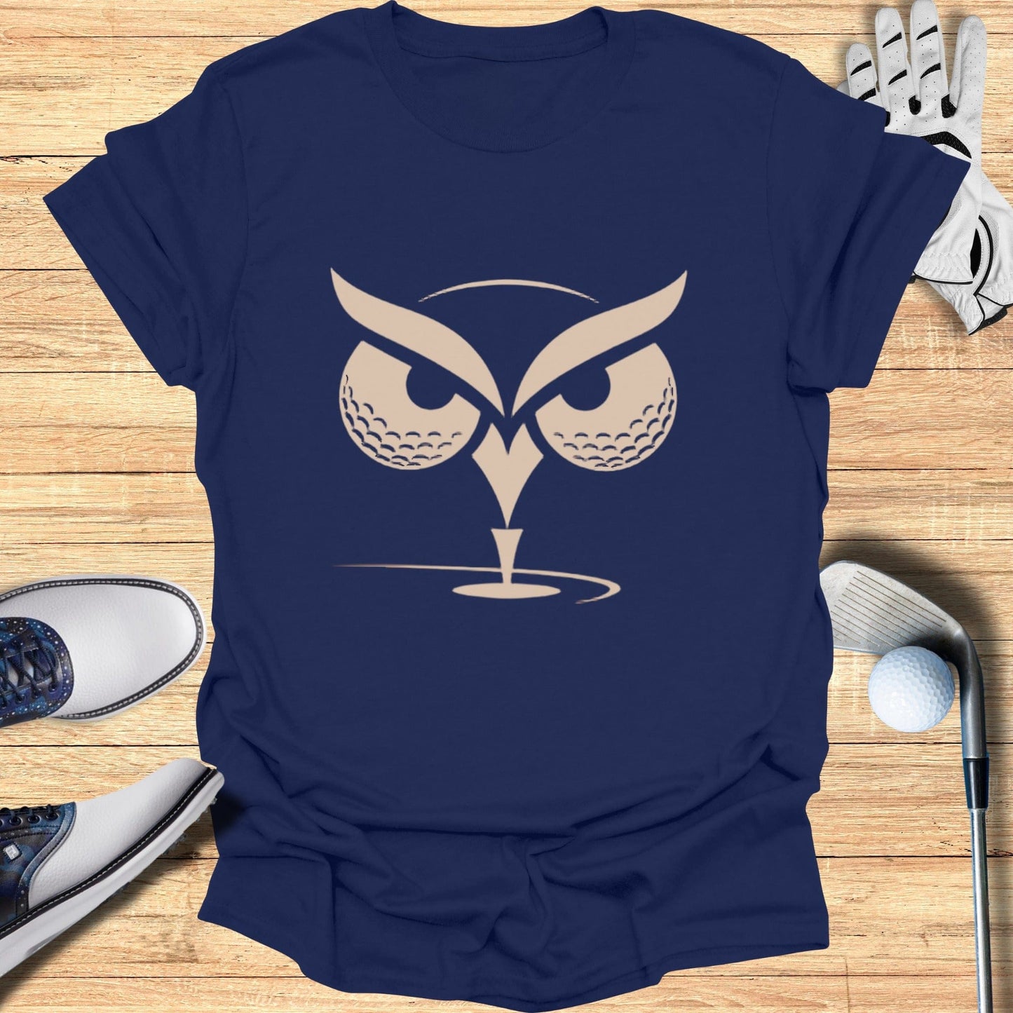 Blue T-shirt with Unique Owl Design Golfing Tee