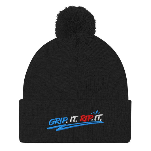 Grip It Rip It Embroidered Golf Pom-Pom Beanie - Funny Golf Tee by Swing Epic