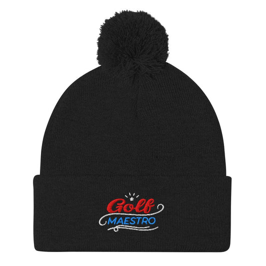Golf Maestro Fun Embroidered Golf Pom-Pom Beanie - Funny Golf Tee by Swing Epic