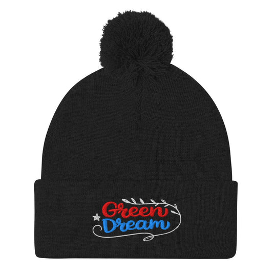 Green Dream Stars and Leaves Fun Embroidered Golf Pom-Pom Beanie - Funny Golf Tee by Swing Epic