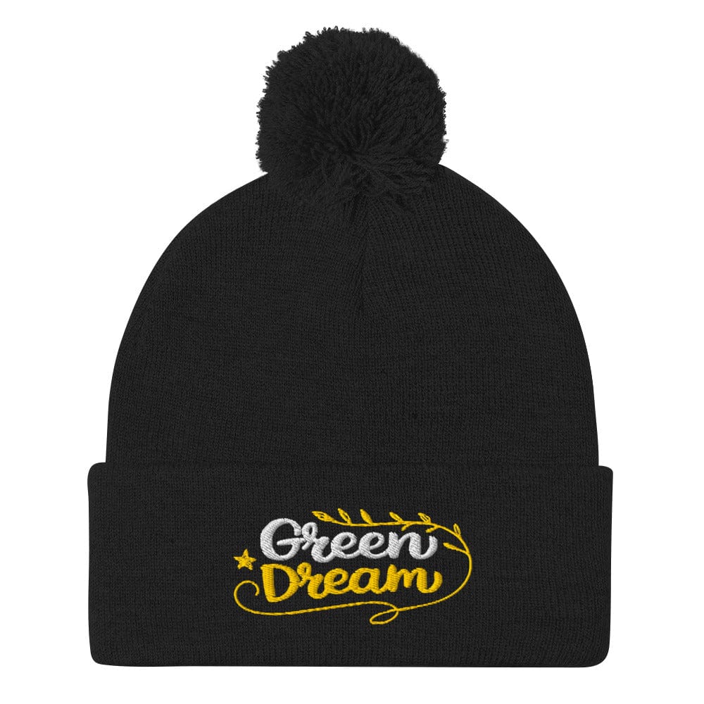 Green Dream Stars and Leaves Fun Embroidered Golf Pom-Pom Beanie - Funny Golf Tee by Swing Epic