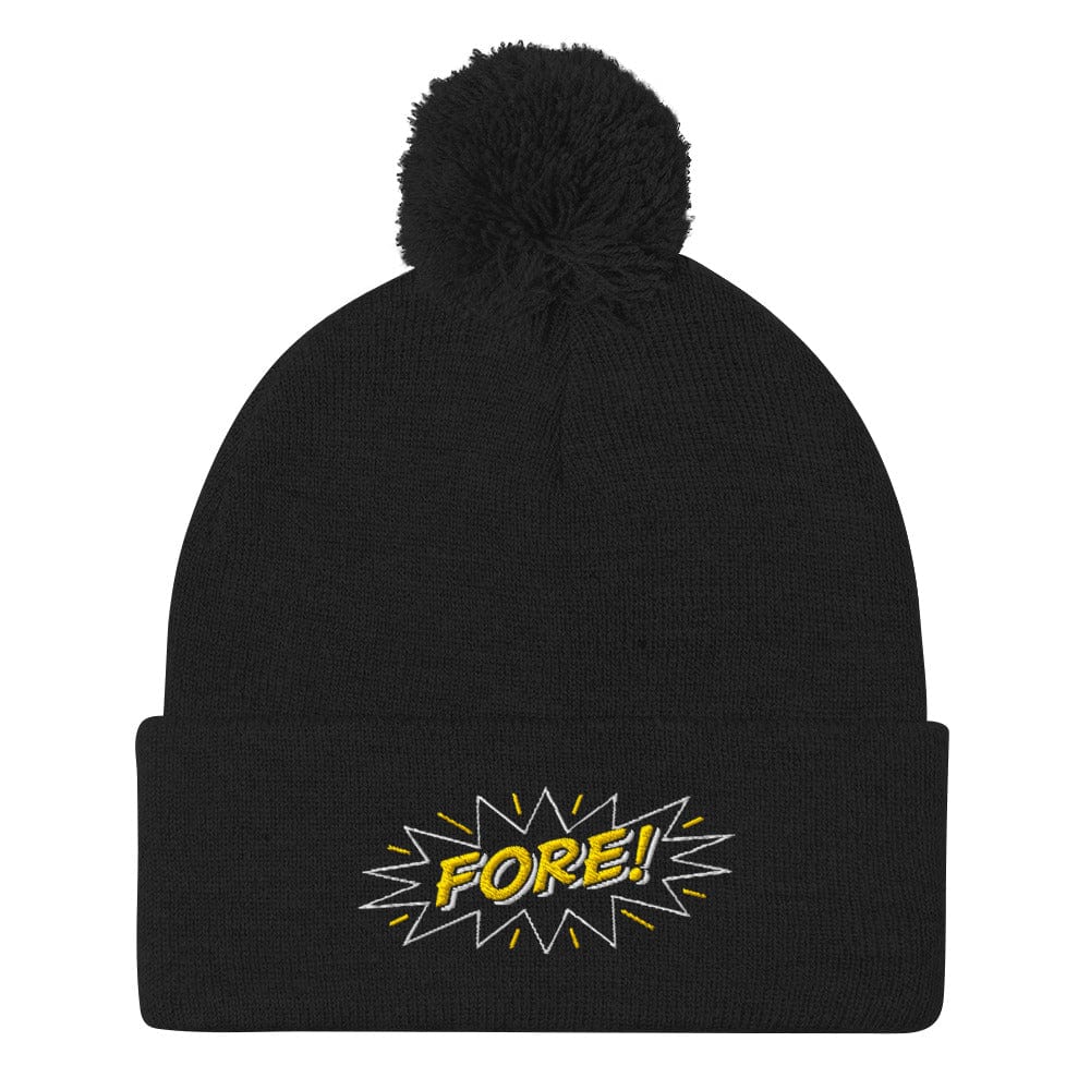 FORE! Quirky and Fun Design Embroidered Golf Pom-Pom Beanie - Funny Golf Tee by Swing Epic