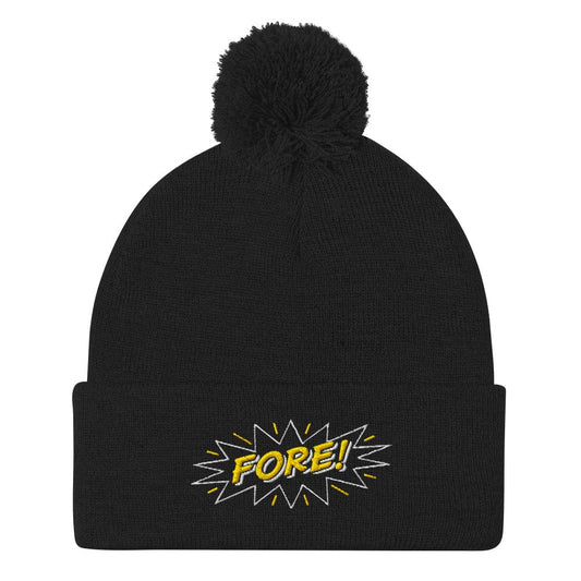 FORE! Quirky and Fun Design Embroidered Golf Pom-Pom Beanie - Funny Golf Tee by Swing Epic