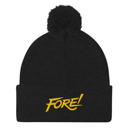 FORE Lookout Fun Embroidered Golf Pom-Pom Beanie - Funny Golf Tee by Swing Epic