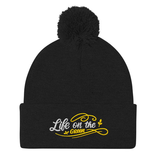 Life on the Green Embroidered Golf Pom-Pom Beanie - Funny Golf Tee by Swing Epic