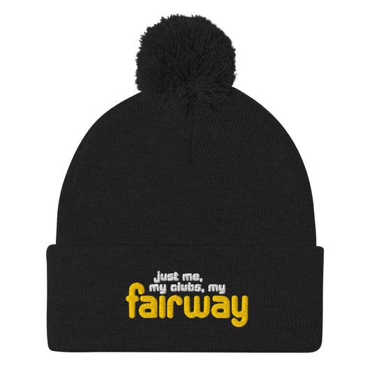 just me my clubs my fairway Embroidered Golf Pom-Pom Beanie - Funny Golf Tee by Swing Epic