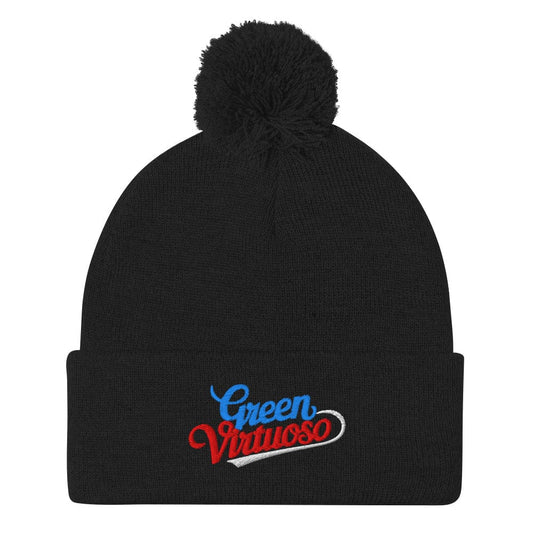 Green Virtuoso Embroidered Golf Pom-Pom Beanie - Funny Golf Tee by Swing Epic